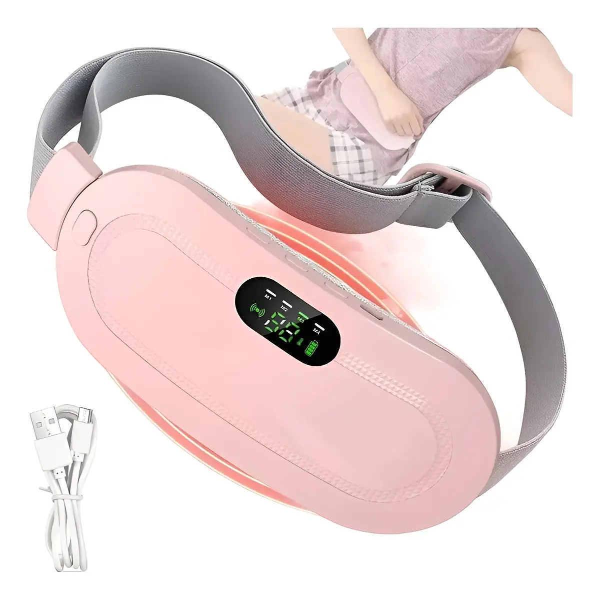 Cinturón térmico eléctrico rosa con banda y cable de carga